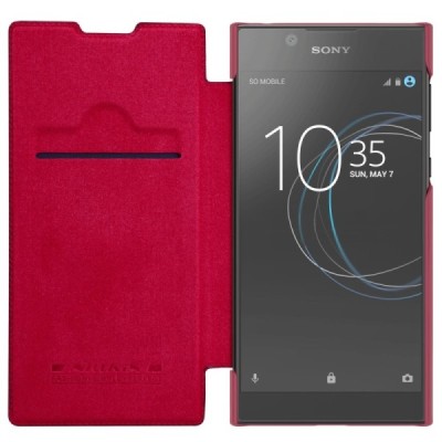 Greznais „Nillkin“ Qin sērijas ādas atvērams sarkans Sony Xperia L1 (G3311, G3312, G3313) maciņš (maks) / Vacins.lv
