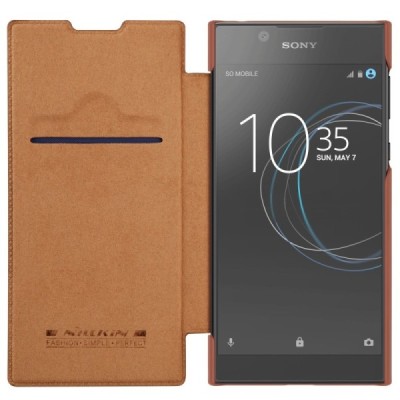Greznais „Nillkin“ Qin sērijas ādas atvērams brūns Sony Xperia L1 (G3311, G3312, G3313) maciņš (maks) / Vacins.lv