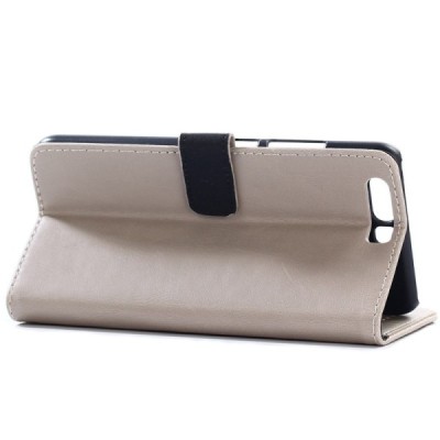 Huawei P10 atverčiamas smėlio spalvos odinis retro dėklas - piniginė / Priedai.lt