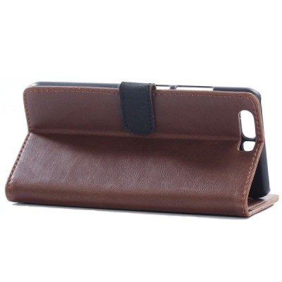 Huawei P10 atverčiamas rudas odinis retro dėklas - piniginė / Priedai.lt