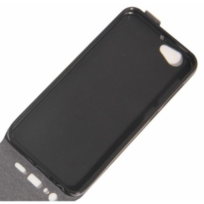 HTC One A9s klasisks ādas vertikāli atvēramais melns maciņš / Vacins.lv