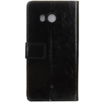 HTC U11 (U11 Dual) atverčiamas juodas odinis dėklas - piniginė / Priedai.lt