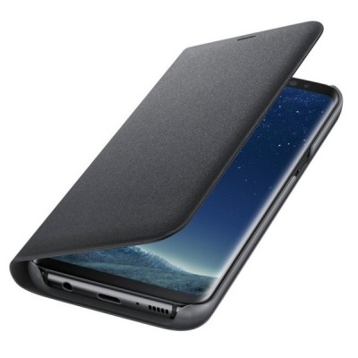 Samsung Galaxy S8+ (G955) oficiāls Led View Cover atvērams melns ādas maciņš (maks) / Vacins.lv