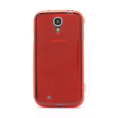 Samsung Galaxy S4 i9505 skaidrus raudonas silikoninis TPU atverčiamas dėklas (dėkliukas) - knygutė (Samsung Galaxy S IV i9505, i