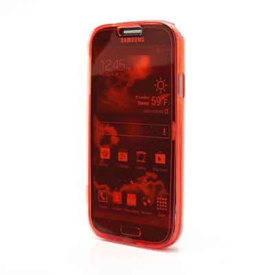 Samsung Galaxy S4 i9505 skaidrus raudonas silikoninis TPU atverčiamas dėklas (dėkliukas) - knygutė (Samsung Galaxy S IV i9505, i