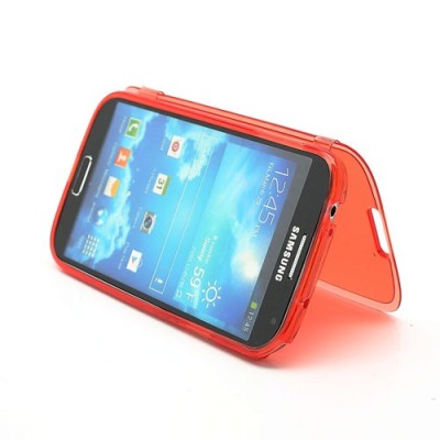 Samsung Galaxy S4 i9505 skaidrus raudonas silikoninis TPU atverčiamas dėklas (dėkliukas) - knygutė (Samsung Galaxy S IV i9505, i