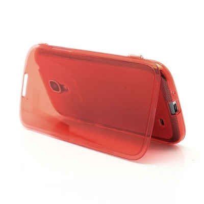 Samsung Galaxy S4 i9505 skaidrus raudonas silikoninis TPU atverčiamas dėklas (dėkliukas) - knygutė (Samsung Galaxy S IV i9505, i