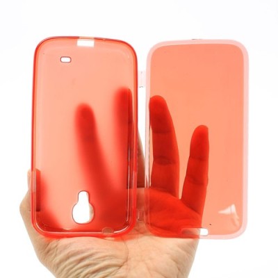 Samsung Galaxy S4 i9505 skaidrus raudonas silikoninis TPU atverčiamas dėklas (dėkliukas) - knygutė (Samsung Galaxy S IV i9505, i