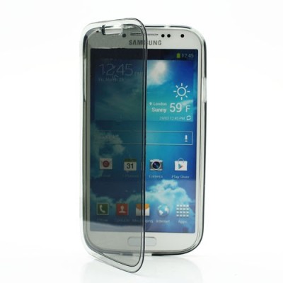 Samsung Galaxy S4 i9505 skaidrus pilkas silikoninis TPU atverčiamas dėklas (dėkliukas) - knygutė (Samsung Galaxy S IV i9505, i95