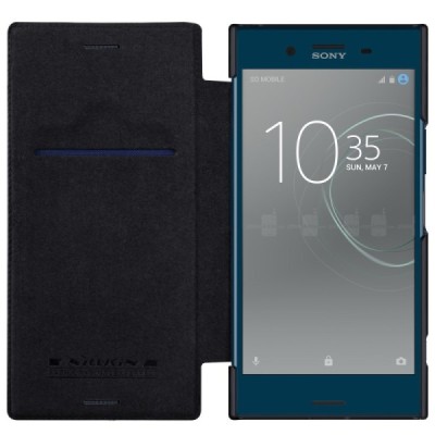 Greznais „Nillkin“ Qin sērijas ādas atvērams melns Sony Xperia XZ Premium (Xperia XZ Premium Dual) maciņš (maks) / Vacins.lv
