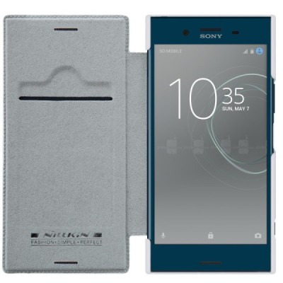 Prabangus „Nillkin“ Qin serijos baltas odinis atverčiamas Sony Xperia XZ Premium (Xperia XZ Premium Dual) dėklas - knygutė / Pri