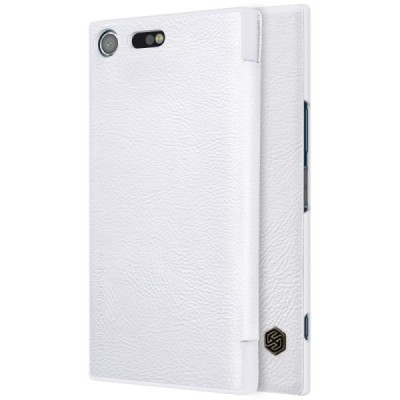 Prabangus „Nillkin“ Qin serijos baltas odinis atverčiamas Sony Xperia XZ Premium (Xperia XZ Premium Dual) dėklas - knygutė / Pri