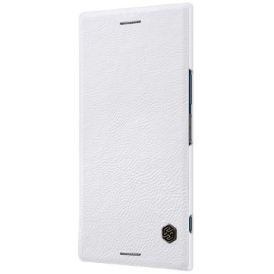Prabangus „Nillkin“ Qin serijos baltas odinis atverčiamas Sony Xperia XZ Premium (Xperia XZ Premium Dual) dėklas - knygutė / Pri