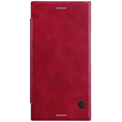 Greznais „Nillkin“ Qin sērijas ādas atvērams sarkans Sony Xperia XZ Premium (Xperia XZ Premium Dual) maciņš (maks) / Vacins.lv