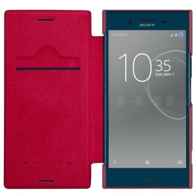 Greznais „Nillkin“ Qin sērijas ādas atvērams sarkans Sony Xperia XZ Premium (Xperia XZ Premium Dual) maciņš (maks) / Vacins.lv