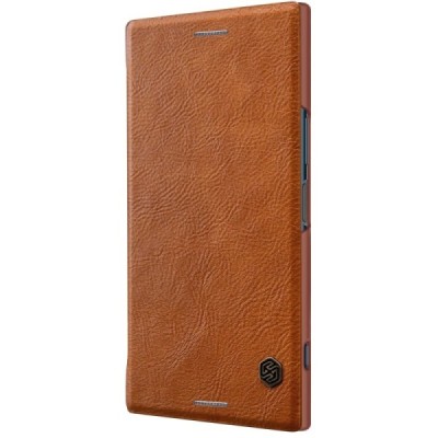 Prabangus „Nillkin“ Qin serijos rudas odinis atverčiamas Sony Xperia XZ Premium (Xperia XZ Premium Dual) dėklas - knygutė / Prie