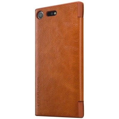 Prabangus „Nillkin“ Qin serijos rudas odinis atverčiamas Sony Xperia XZ Premium (Xperia XZ Premium Dual) dėklas - knygutė / Prie