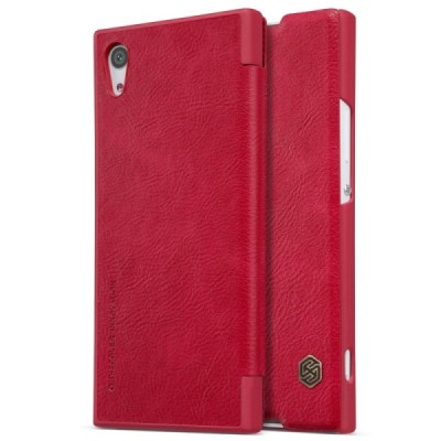 Greznais „Nillkin“ Qin sērijas ādas atvērams sarkans Sony Xperia XA1 (G3121, G3123, G3125, G3112, G3116) maciņš (maks) / Vacins.