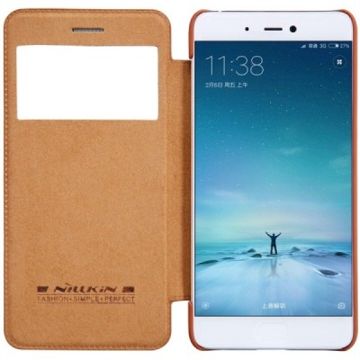 Prabangus „Nillkin“ Qin serijos rudas odinis atverčiamas Xiaomi Mi 5S dėklas - knygutė / Priedai.lt