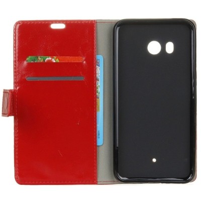 HTC U11 (U11 Dual) atverčiamas raudonas odinis dėklas - piniginė / Priedai.lt