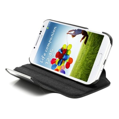 Atverčiamas odinis juodas Samsung Galaxy S4 dėklas (Dėkliukas) / Priedai.lt