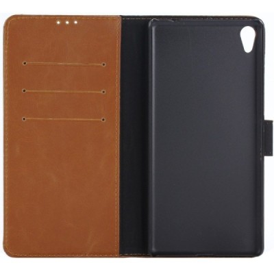 Sony Xperia XA Ultra (F3212, F3216) atverčiamas šviesiai rudas odinis retro dėklas - piniginė / Priedai.lt