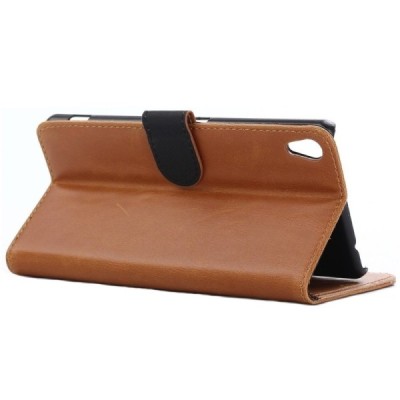 Sony Xperia XA Ultra (F3212, F3216) atverčiamas šviesiai rudas odinis retro dėklas - piniginė / Priedai.lt