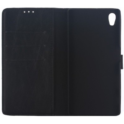 Sony Xperia L1 (G3311, G3312, G3313) atvēramais ādas melns retro maciņš (maks) / Vacins.lv