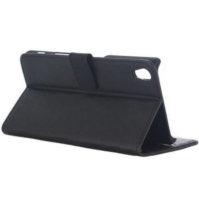 Sony Xperia L1 (G3311, G3312, G3313) atvēramais ādas melns retro maciņš (maks) / Vacins.lv