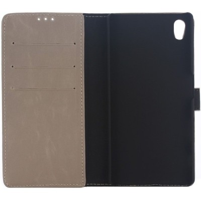 Sony Xperia L1 (G3311, G3312, G3313) atverčiamas smėlio spalvos odinis retro dėklas - piniginė / Priedai.lt