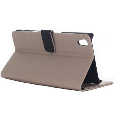 Sony Xperia L1 (G3311, G3312, G3313) atverčiamas smėlio spalvos odinis retro dėklas - piniginė / Priedai.lt