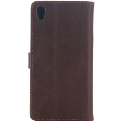 Sony Xperia L1 (G3311, G3312, G3313) atvēramais ādas tumši brūns retro maciņš (maks) / Vacins.lv