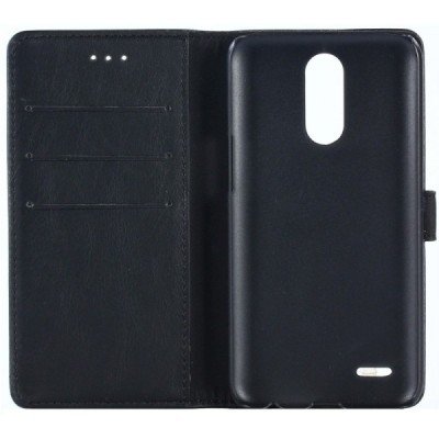 LG K10 2017 (X400, M250N) atvēramais ādas melns retro maciņš (maks) / Vacins.lv