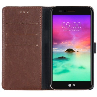 LG K10 2017 (X400, M250N) atvēramais ādas tumši brūns retro maciņš (maks) / Vacins.lv