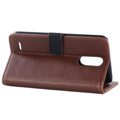 LG K10 2017 (X400, M250N) atvēramais ādas tumši brūns retro maciņš (maks) / Vacins.lv