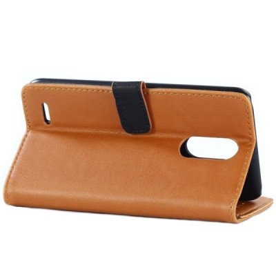 LG K10 2017 (X400, M250N) atvēramais ādas gaiši brūns retro maciņš (maks) / Vacins.lv