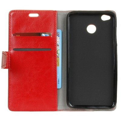 Xiaomi Redmi 4X atvēramais ādas sarkans maciņš, grāmata (maks) / Vacins.lv