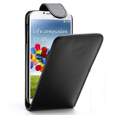 Klasikinis atverčiamas juodas odinis Samsung Galaxy S4 dėklas / Priedai.lt