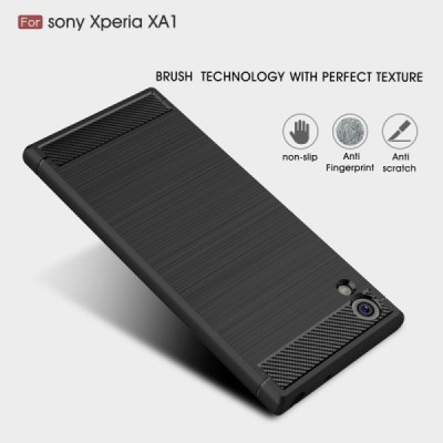 Sony Xperia XA1 „Carbon“ cieta silikona (TPU) melns apvalks / vacins.lv