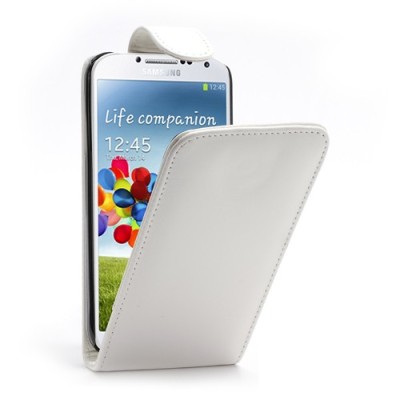 Klasikinis atverčiamas baltas odinis Samsung Galaxy S4 dėklas / Priedai.lt