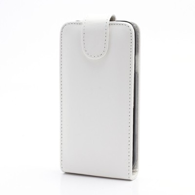 Samsung Galaxy S4 klasisks ādas vertikāli atvēramais balts futrālis / Vacins.lv
