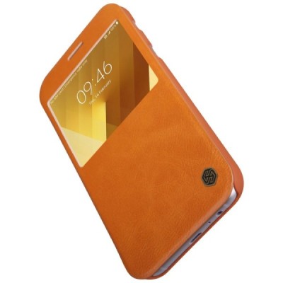 Greznais „Nillkin“ Qin sērijas ādas atvērams bruns Samsung Galaxy A7 (2017) A720 maciņš / Vacins.lv