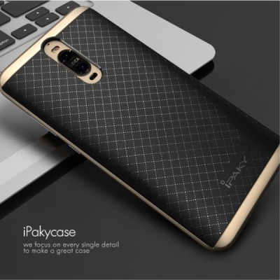 Huawei Mate 9 Pro (Mate 9 Pro Porsche Design) „IPAKY“ cieta silikona (TPU) melns apvalks (apmales - zeltā krāsā) / Vacins.lv