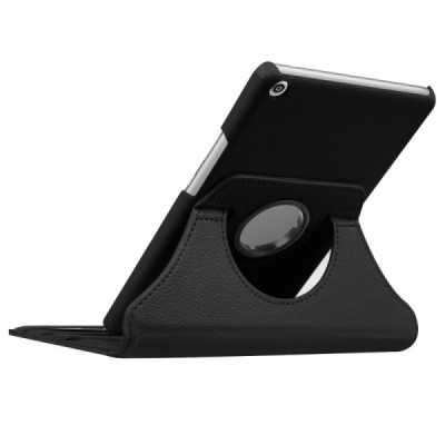 Huawei MediaPad T3 8.0 atvēramais melns ādas maciņš, grozās 360° grādu apjomā / Vacins.lv