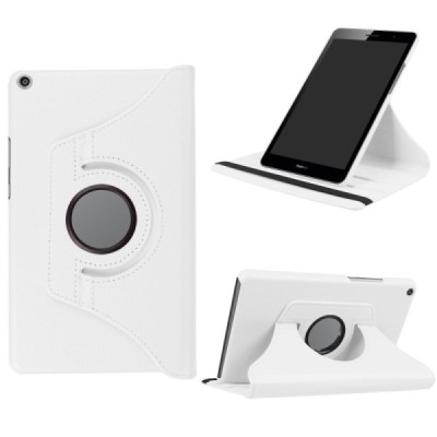 Huawei MediaPad T3 8.0 atvēramais balts ādas maciņš, grozās 360° grādu apjomā / Vacins.lv