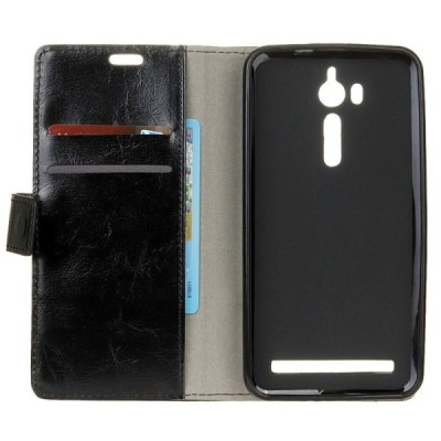 Asus Zenfone Go (ZB552KL) atvēramais ādas melns maciņš, grāmata (maks) / Vacins.lv