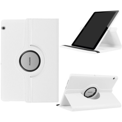 Huawei MediaPad T3 10 atvēramais balts ādas maciņš, grozās 360° grādu apjomā / Vacins.lv
