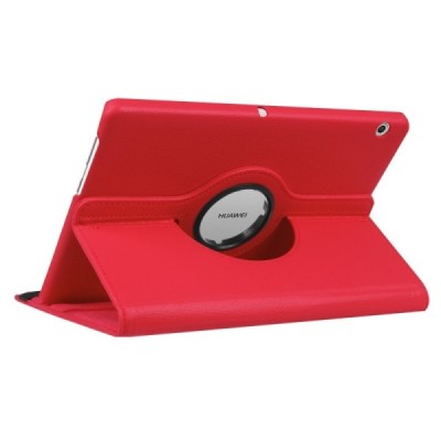 Huawei MediaPad T3 10 atvēramais sarkans ādas maciņš, grozās 360° grādu apjomā / Vacins.lv