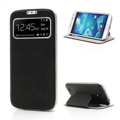 Samsung Galaxy S4 S-View stiliaus juodas atverčiamas dėklas (dėkliukas) - galinis dangtelis / Priedai.lt