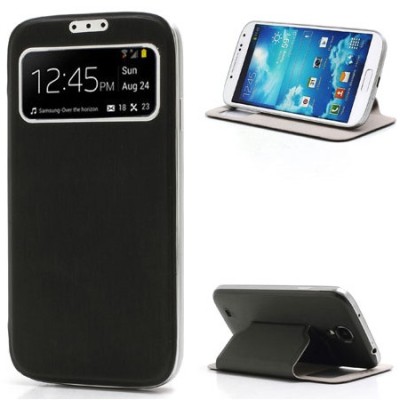Samsung Galaxy S4 S-View stiliaus juodas atverčiamas dėklas (dėkliukas) - galinis dangtelis / Priedai.lt